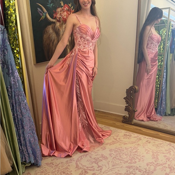 Glamorous Satin Pink Prom Dress - Picture 2 of 3